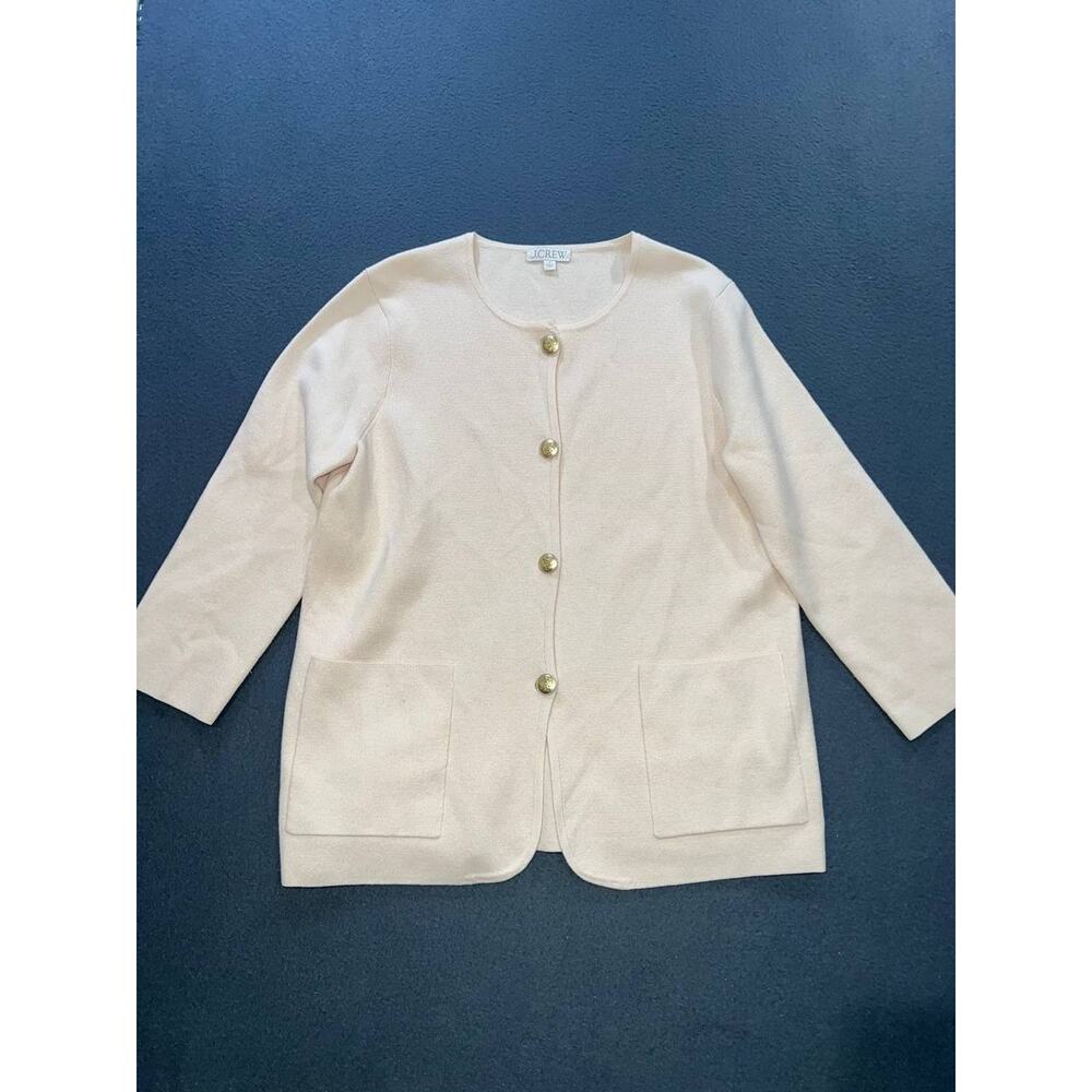 J. Crew Giselle Long Cardigan in Ivory Knitted Cotton Sz Medium A010793 - Picture 2 of 9